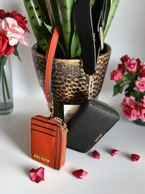 SET OF 2 Steve Madden and Ann Klein Black and Orange Double Wristlet Set